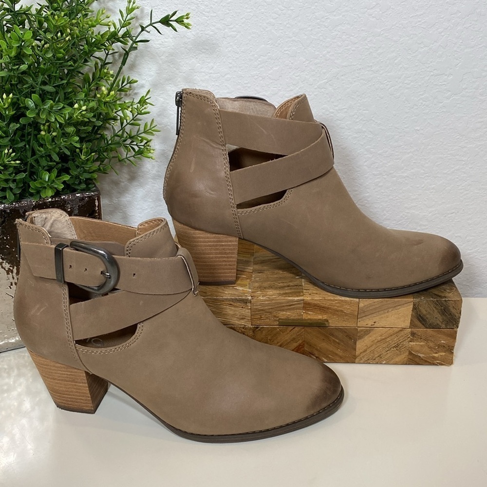 Vionic Rory Leather‎ Ankle Back Zip Buckle Boot Bootie Size 11 Taupe